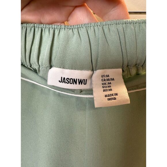 Jason Wu Women's Size Medium Green Satin Sleepshirt & Pajama Pants 2-Piece Set - Picture 10 of 10